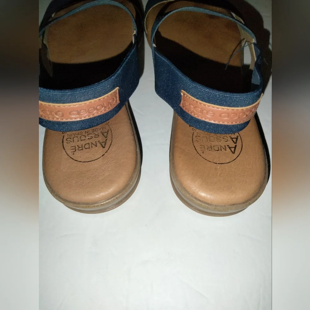 Andre Assous (Size 10) Navy Nigella Elastic Sling Back Open Toe Leather Sandals